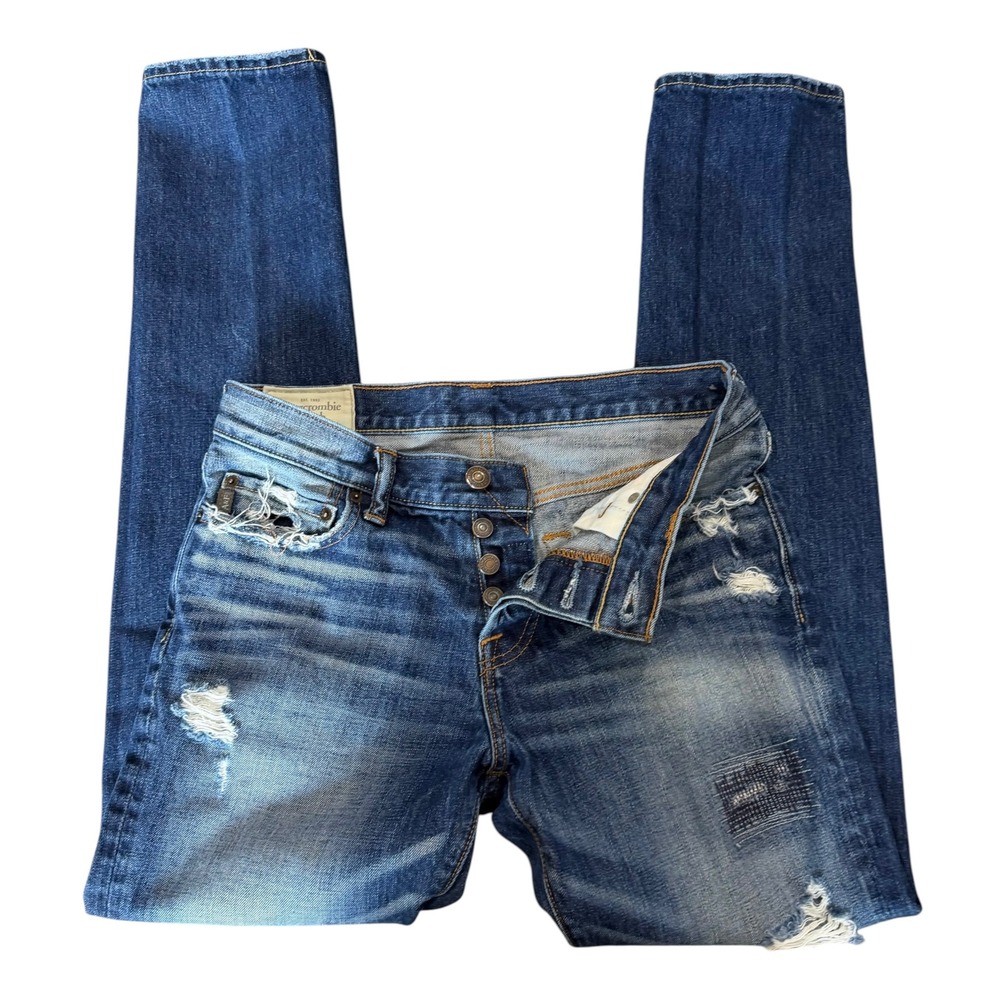 Abercrombie & Fitch Distressed Skinny Jeans Men's 30x32 Medium Wash Button Fly